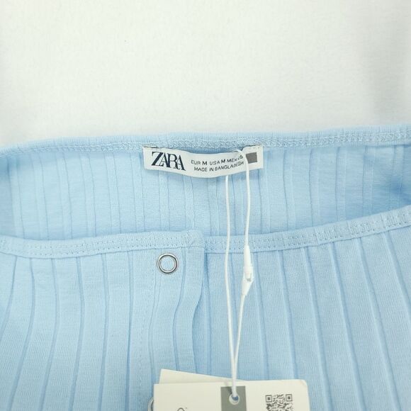 Zara US Medium Rib Knit Dress Button Down Front Baby Blue NWT - Picture 6 of 8